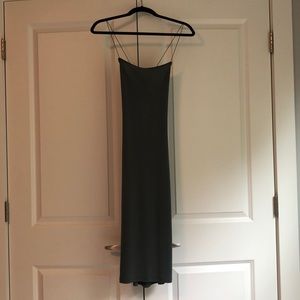 Green spaghetti strap midi dress